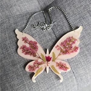 Pink Pressed Flower Butterfly Resin Wall Hanging